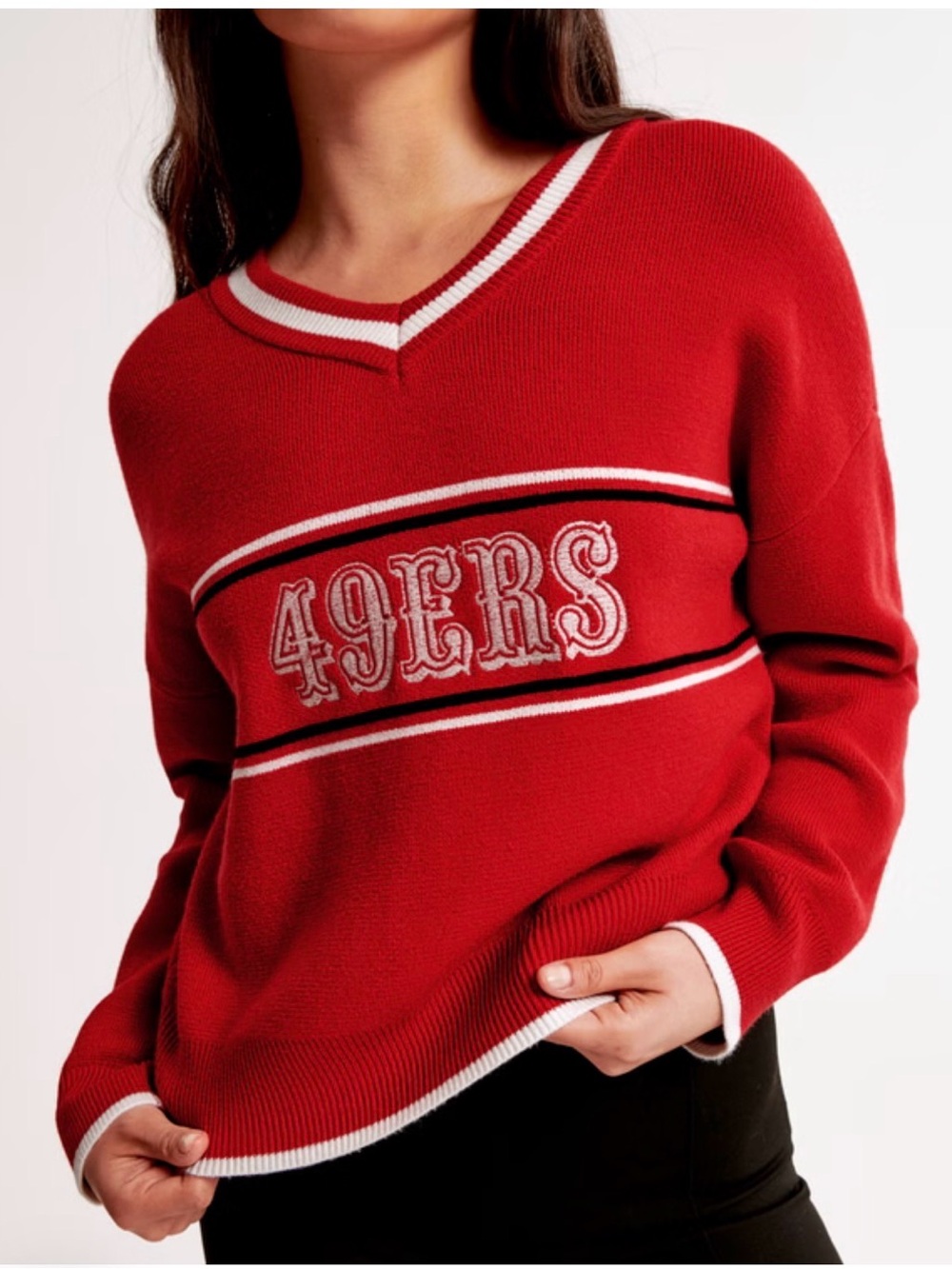 Abercrombie - San Francisco 49ERS LuxeLoft Red V-Neck Sweater